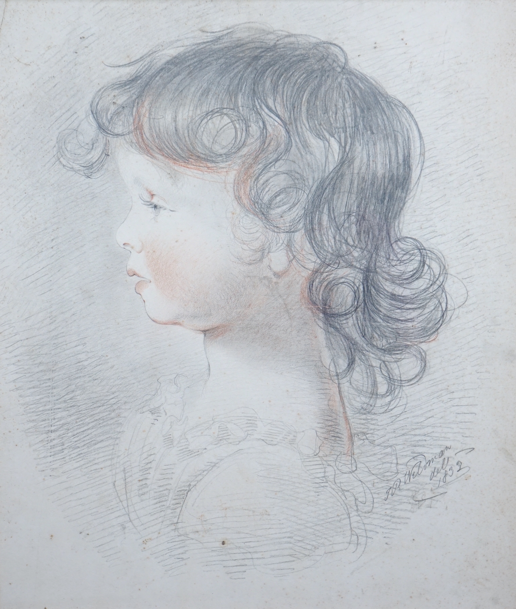 John Robert Wildman (fl.1823-1839) Family portraits of young girls, pencil and sanguine chalk on paper (6) each signed, each, 46 x 39cm